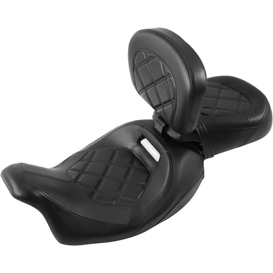 TCT-MOTORPARTS Low Profile Driver Passenger Seat with Driver Rider Backrest Pad for Harley Tour Pack Touring Road King 2009-2023 Black Stitch