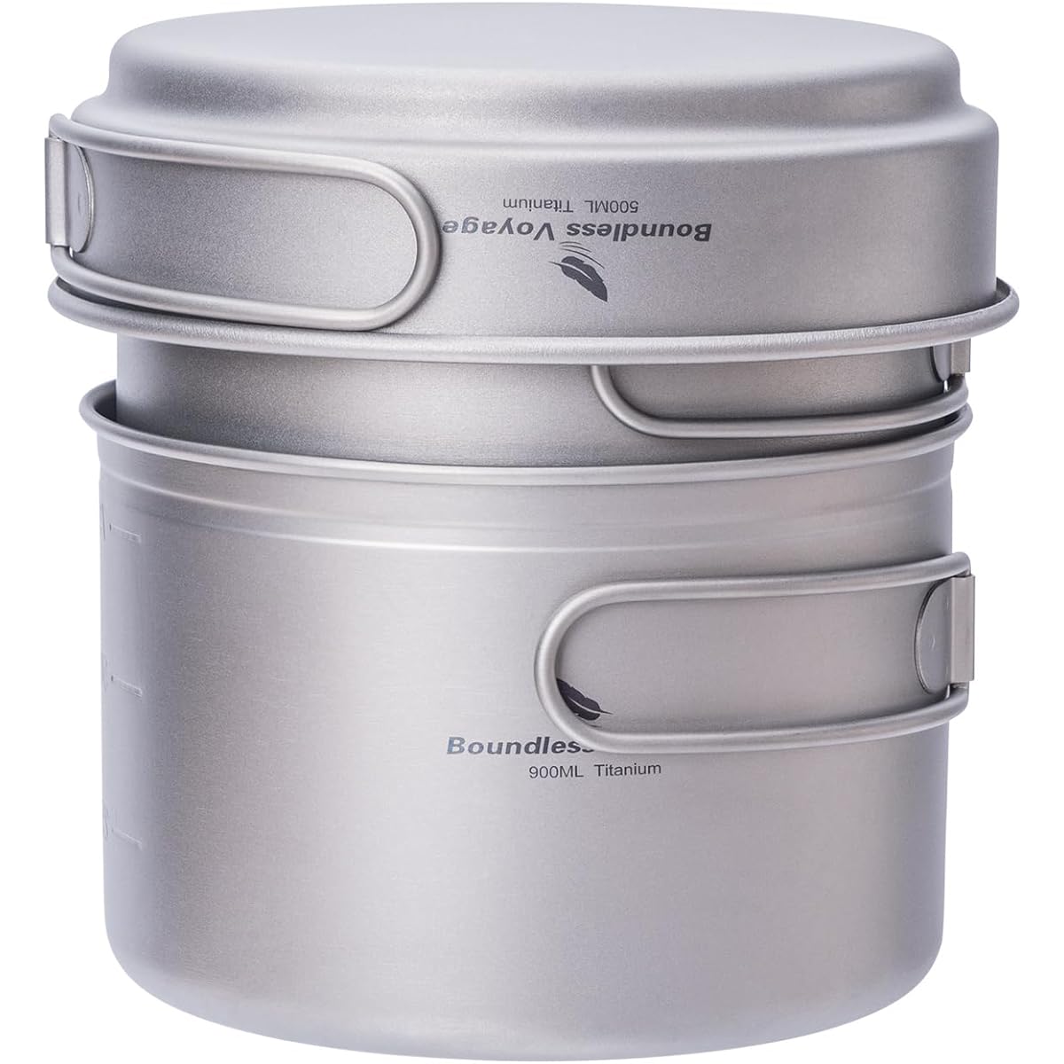 Boundless Voyage Titanium Cooker Set Camping Frying Pan Pot Climbing Pot Kocher Cooker Solo Set Ultra Lightweight Sturdy Open Fire OK Cookware Tableware Outdoor Equipment Camping Gear (L (500ml 900ml 1080ml))Ti2036C