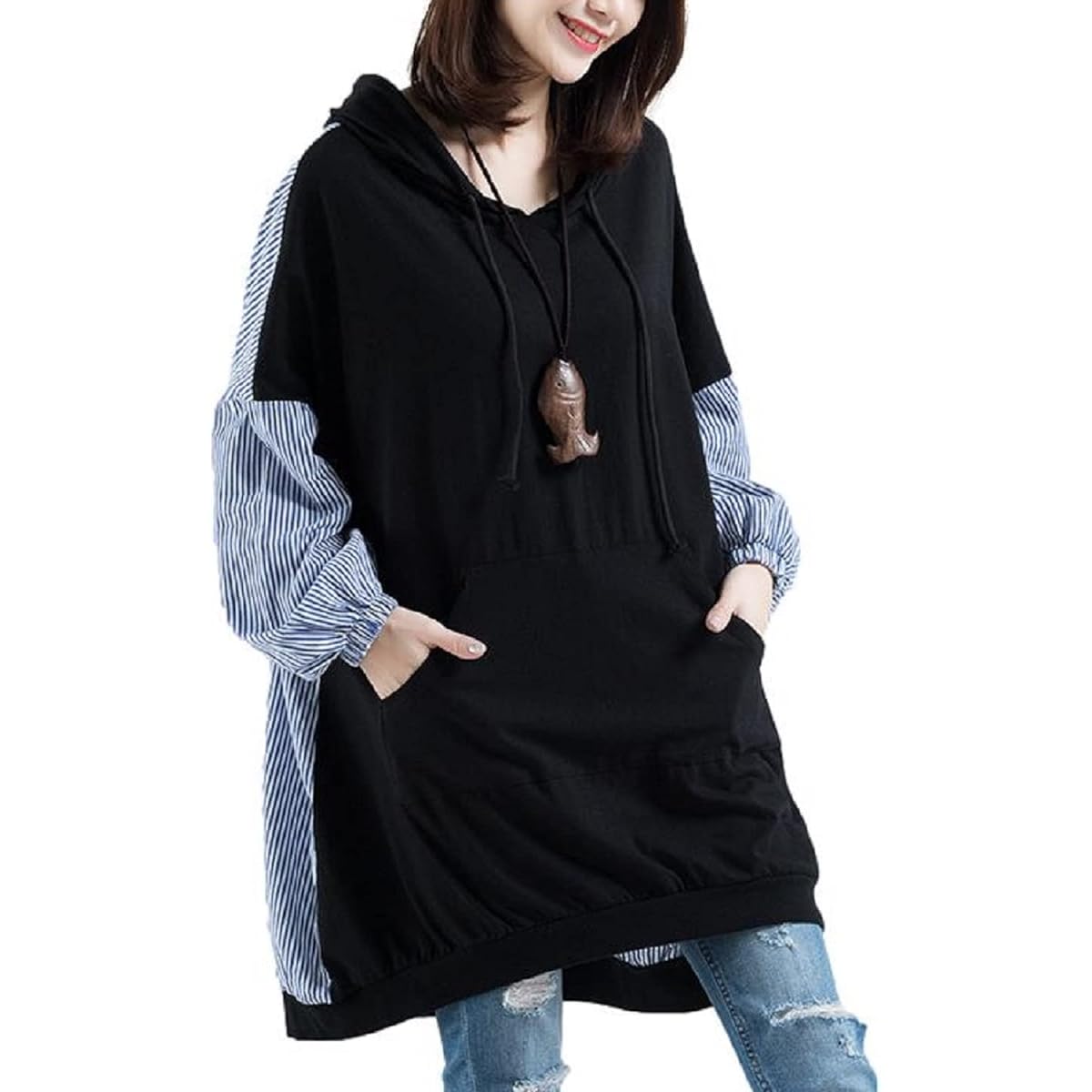 [ririka] Docking Parka Hooded Pullover Long Loose Large Oversized Long Sleeve Pocket Spring Autumn Winter Casual Women's