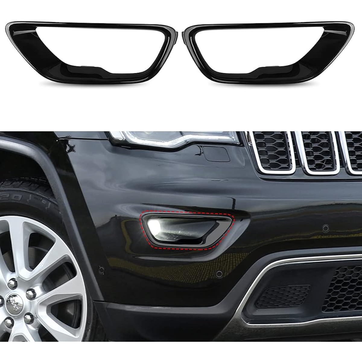 SPORTULI Front Fog Cover Fog Land Trim Replacement 2017-2021 Jeep Grand Cherokee (2017-2021)