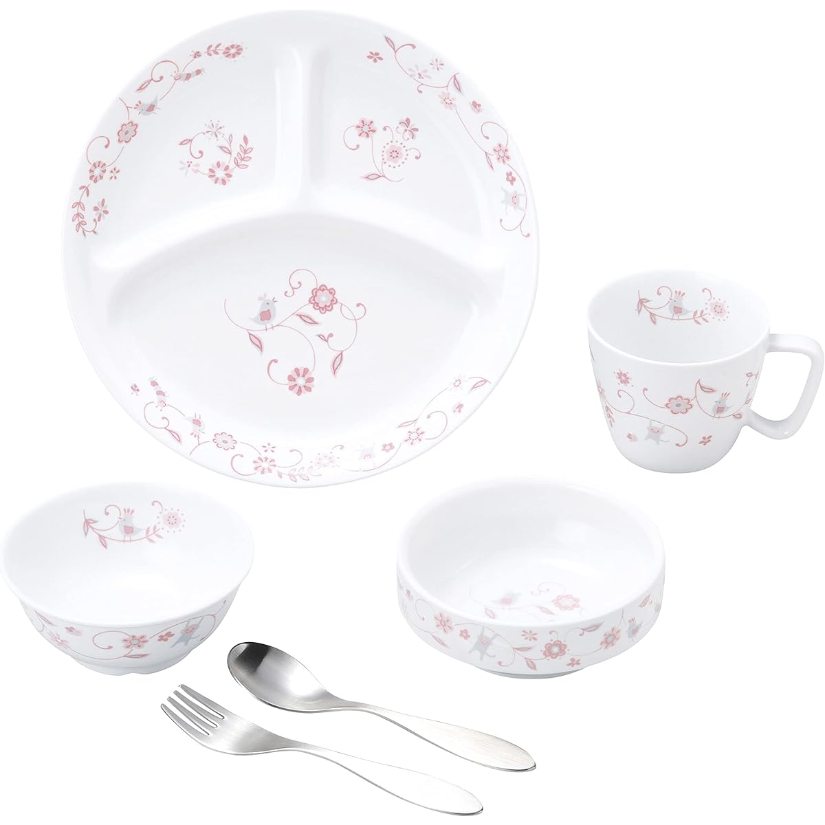 OGISO Sarasa Pink 4 Piece Reinforced Porcelain Tableware & Spoon Fork Set (Dishwasher/Microwave Safe) Sarasa Pink M