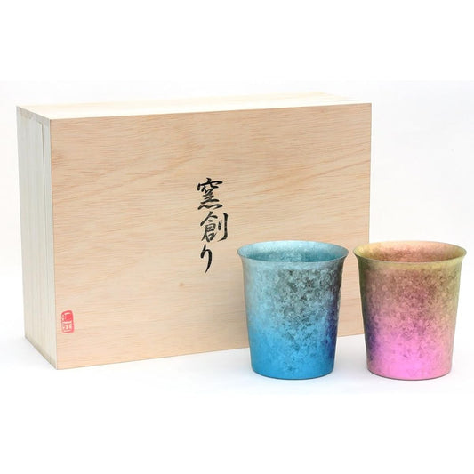 HORIE Made in Tsubame, Niigata Prefecture Titanium double tumbler Kiln making Wide mouth 250cc Yui Blue x Pink 2 color set T14KM250WDSET
