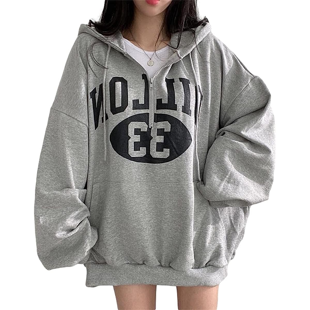 [Alhyla] Women's Hoodie, Loose Sweatshirt, Hooded Sweatshirt, Pullover Top, Half Zip Hoodie, Fleece Lining, Oversize, Korean Zip Up Hoodie, Street Style