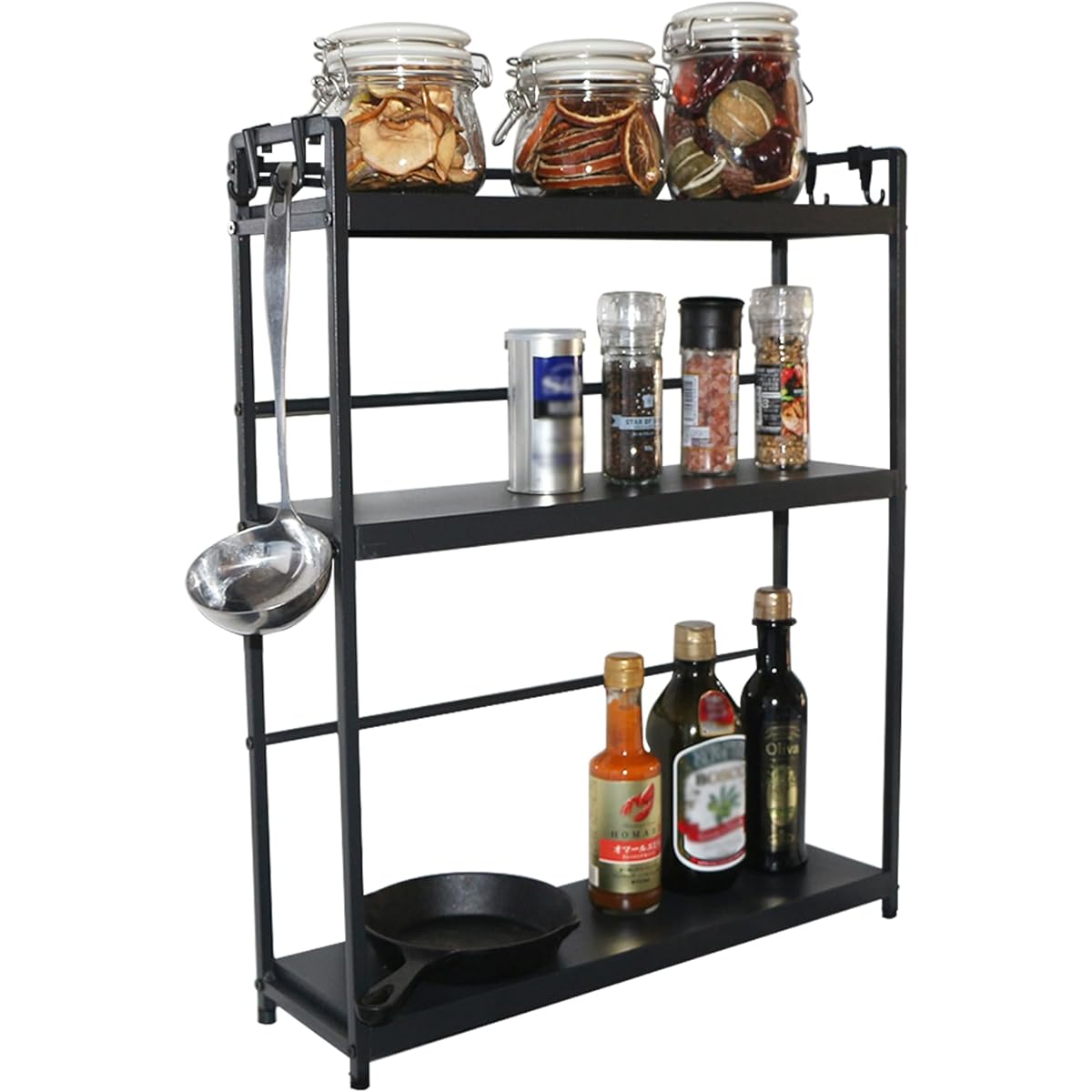 Lucky Shin Stove Side Rack, Seasoning Rack, 3 Tiers, Width 50cm, Includes Hook, Stove Gap Rack, Kitchen Storage Rack, Seasoning Shelf, Kitchen Shelf Rack