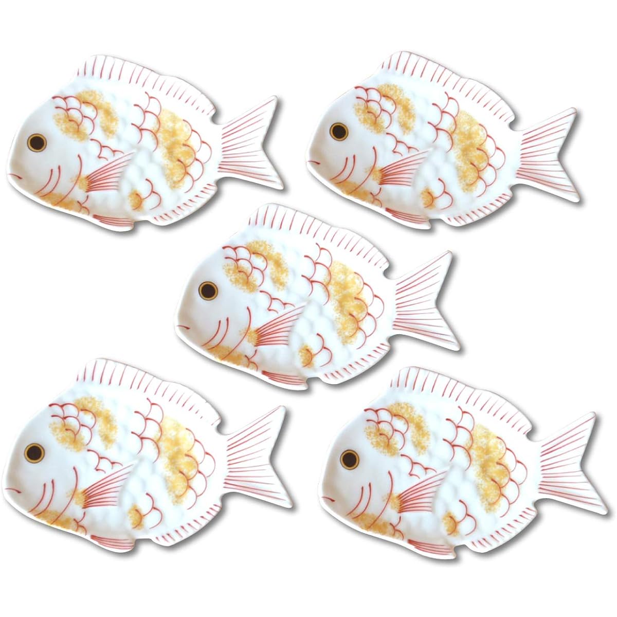 New Year Tableware, Japanese Tableware, Small Plate, Sea Bream, Lucky Charm, Arita Ware, Celebratory Sea Bream (White), Small Plate, Set of 5, Presentation Box