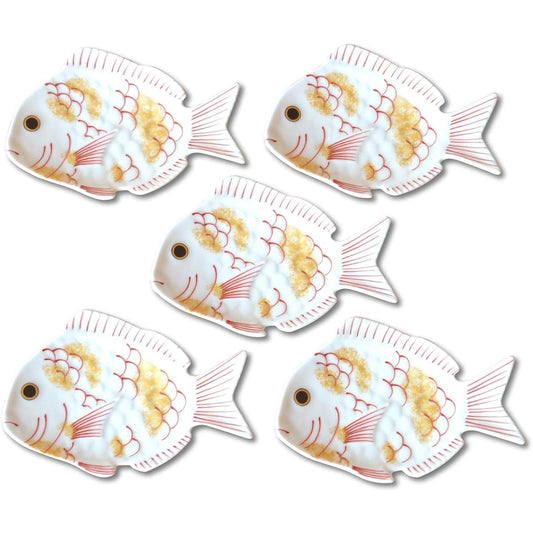 New Year Tableware, Japanese Tableware, Small Plate, Sea Bream, Lucky Charm, Arita Ware, Celebratory Sea Bream (White), Small Plate, Set of 5, Presentation Box