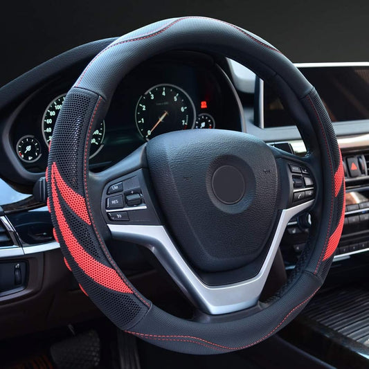 Alusbell Microfiber Leather Steering Wheel Cover Breathable Auto Car Steering Wheel Cover for Men Universal 15 Inches Red