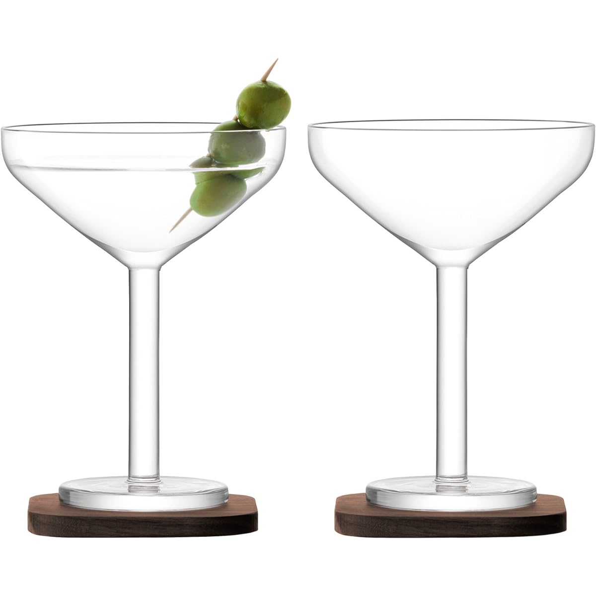 LSA Cocktail Glass & Wood Coaster Clear 250ml CITY BAR G1231-10-301 Set of 2
