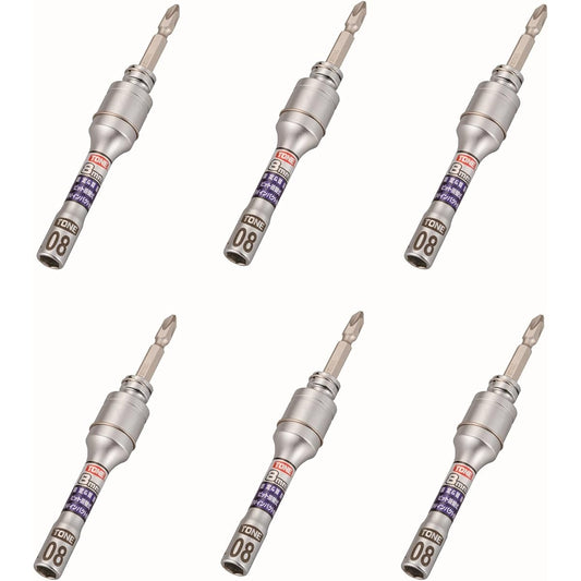 TONE Replaceable Universal Bit Socket 2BNU-08-6S Bit Insert, Width across Flats 8mm, Pack of 6