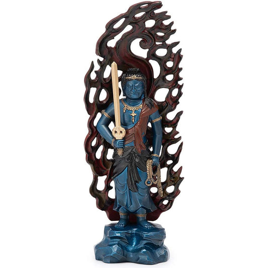 Buddhist Altar Shop Takita Shoten Buddha Statue Fudo Myoo Alloy Blue Painted (Height 15.5cm x Width 6cm) [Made by Hideun Makita] ◆ Ward off evil, good luck, protection, prosperity, blessings [Certificate issued by Takita Shoten included]