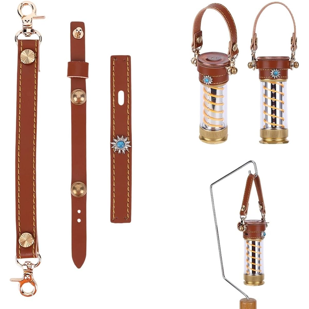 Edison Light Cover, Hanging Rope, Camping Lantern Accessory, Lamp Strap, Lantern Coat, Sling, PU+Brass+Metal Materials, Waterproof, Adjustable, 3 Pieces/Set Assembly Type (A-(3 Pieces/Set Assembly Type))