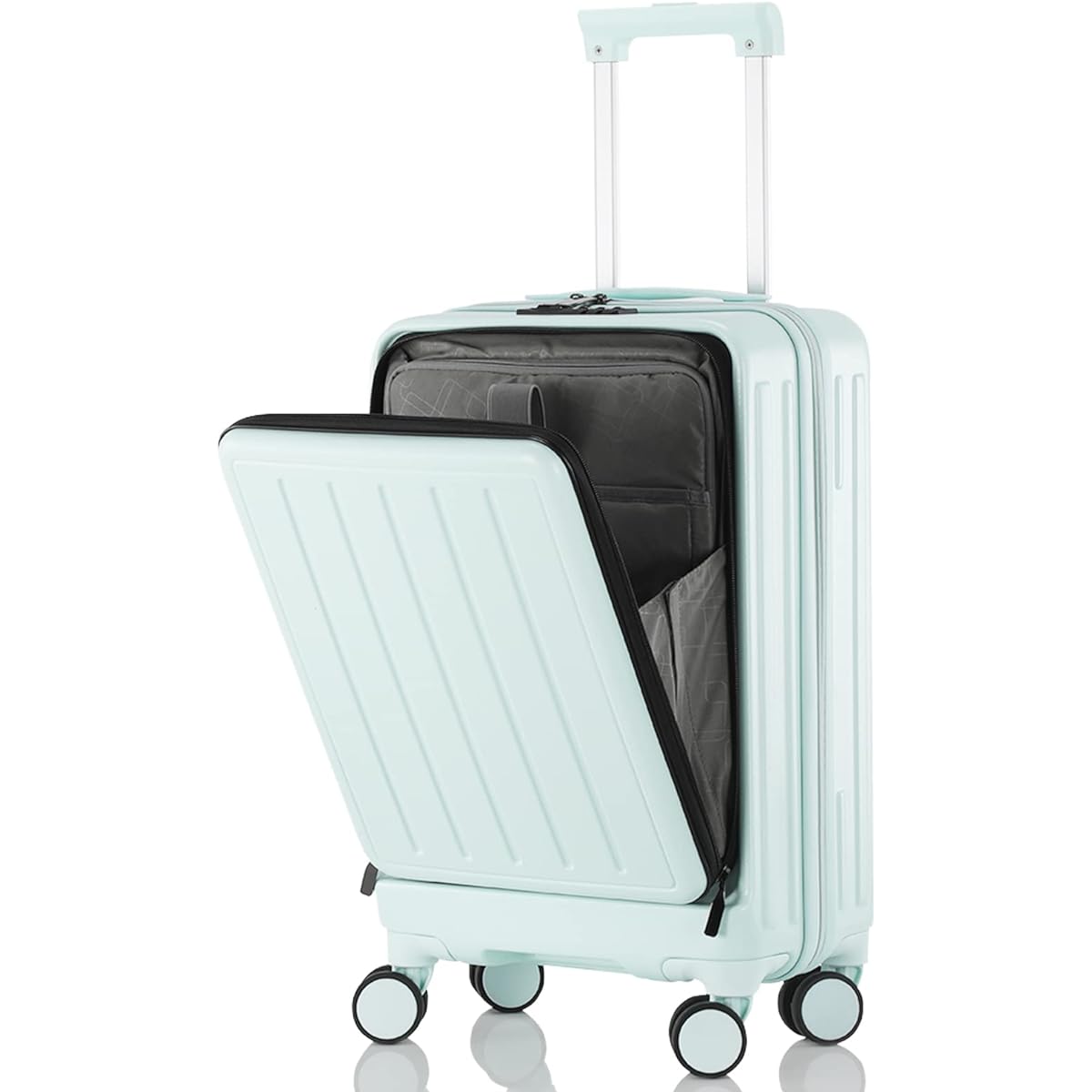 [ISUKI] Suitcase Carry Case Front Open Carry Bag Carry-on Front Pocket Ultra Light Zipper Top Open Multiple Storage Pockets Popular Quiet Small TSA Lock Included Travel Business Mint Green MintGreen S Size Approx. 41L 20 Dimensions