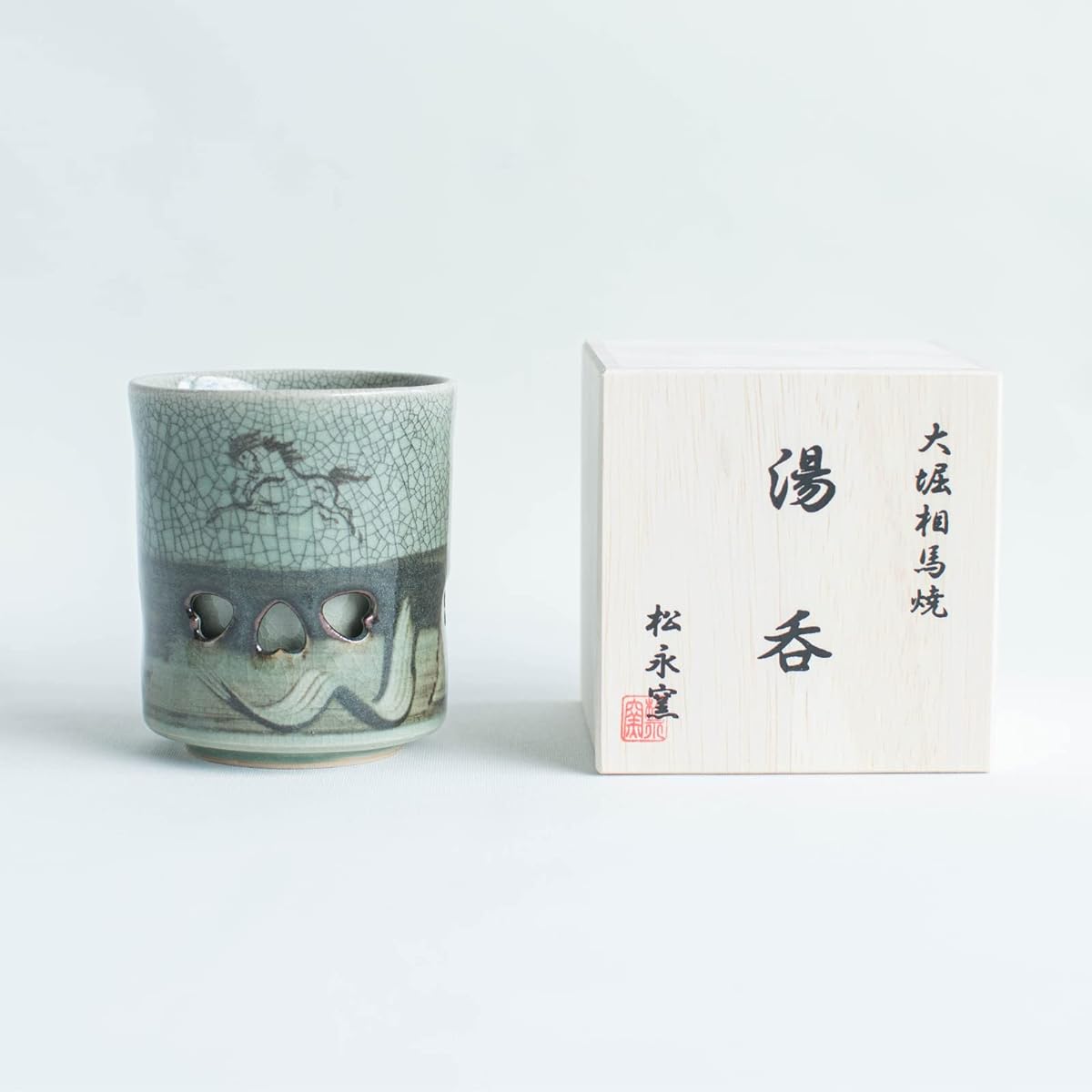 Ohori Soma Ware Matsunaga Kiln Wooden Box Double Cup (2.8 inches) Sixtieth Birthday Gift Present Tea Cup Stylish Double Heat Retention