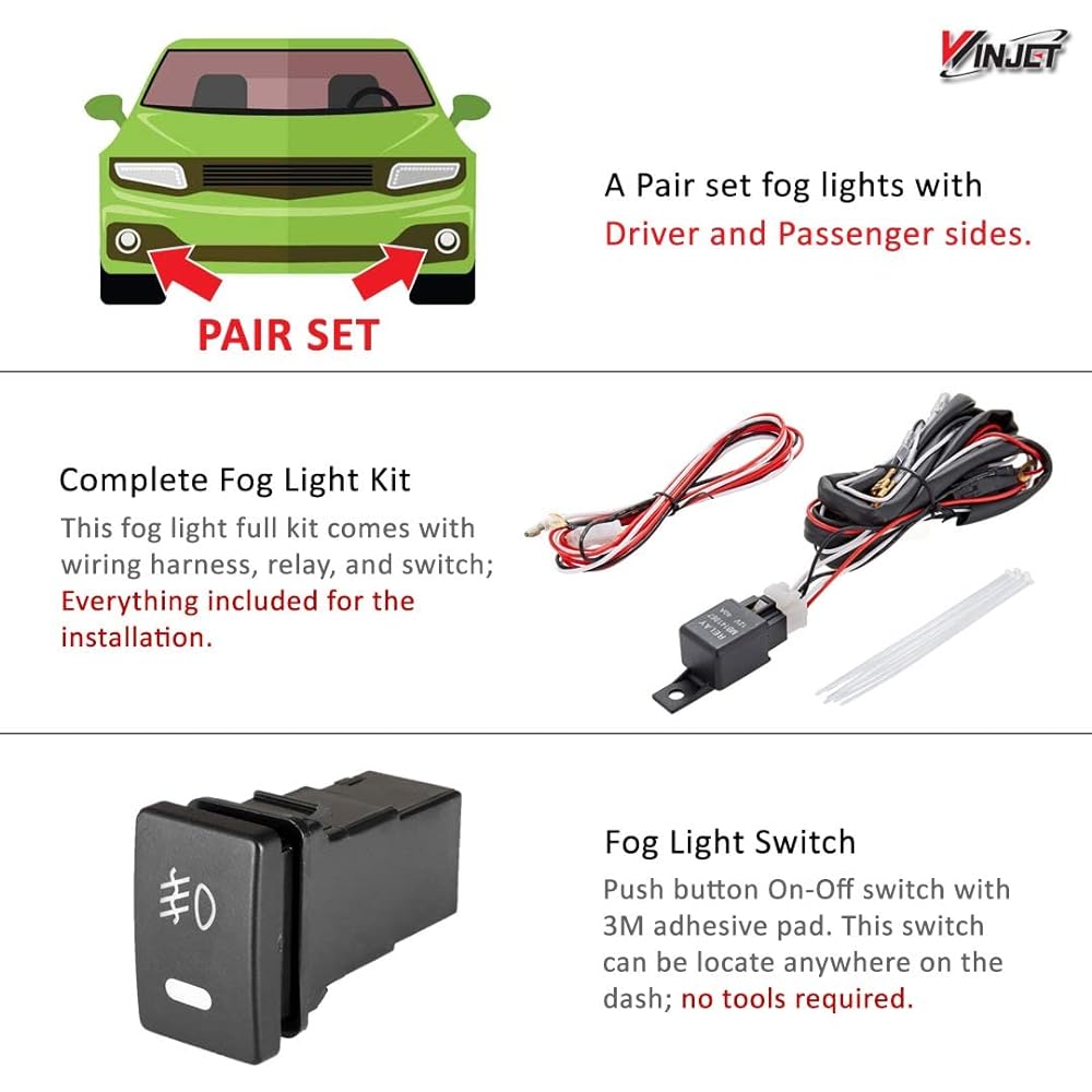 Winjet OEM Series [2011 2012 2013 2015 2016 2016 2017 Toyota Siena] Driving Foglight+Switch+Wiring Kit