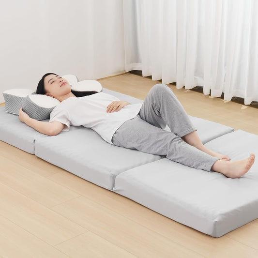 HOMFINE High Resilience Mattress, Single Tri-fold, Extra Thick 10cm, Folding Mattress, High Resilience, Bed Mat, Futon, Textured, Body Pressure Dispersion, Moderate Hardness, Antibacterial and Odor Resistant, Washable Cover, Good Breathability, All Seaso