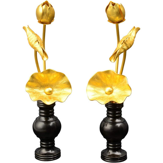 [Hiruta Buddhist Fittings Store] Eternal Flower (Golden Lotus) No. 3 3-piece Light Alloy Gold 1 Pair with Flower Stand