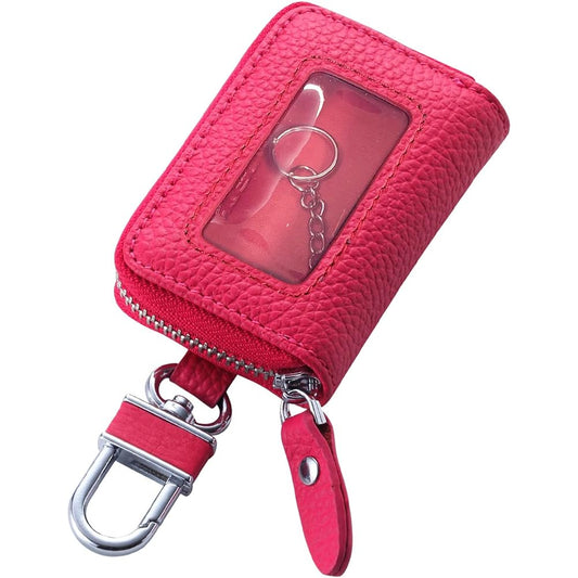 Smart key case with clear window pink genuine leather key case ASK-CM005