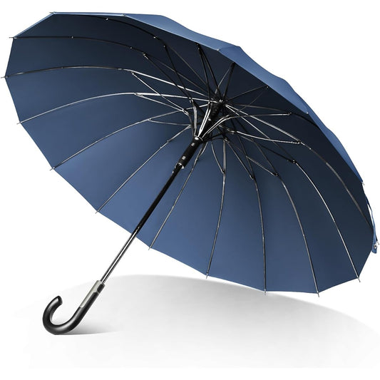 Umbrella, Men's, Long Umbrella, Rain Umbrella [High Strength 16 Ribs, Large Size] Diameter 115cm, Durable Glass Fiber Bones, Wind Resistant, Super Water Repellent, Jump Umbrella, One-touch Embedded Button, Men's, Women's, Large Size, Men's Umbrella, Ligh
