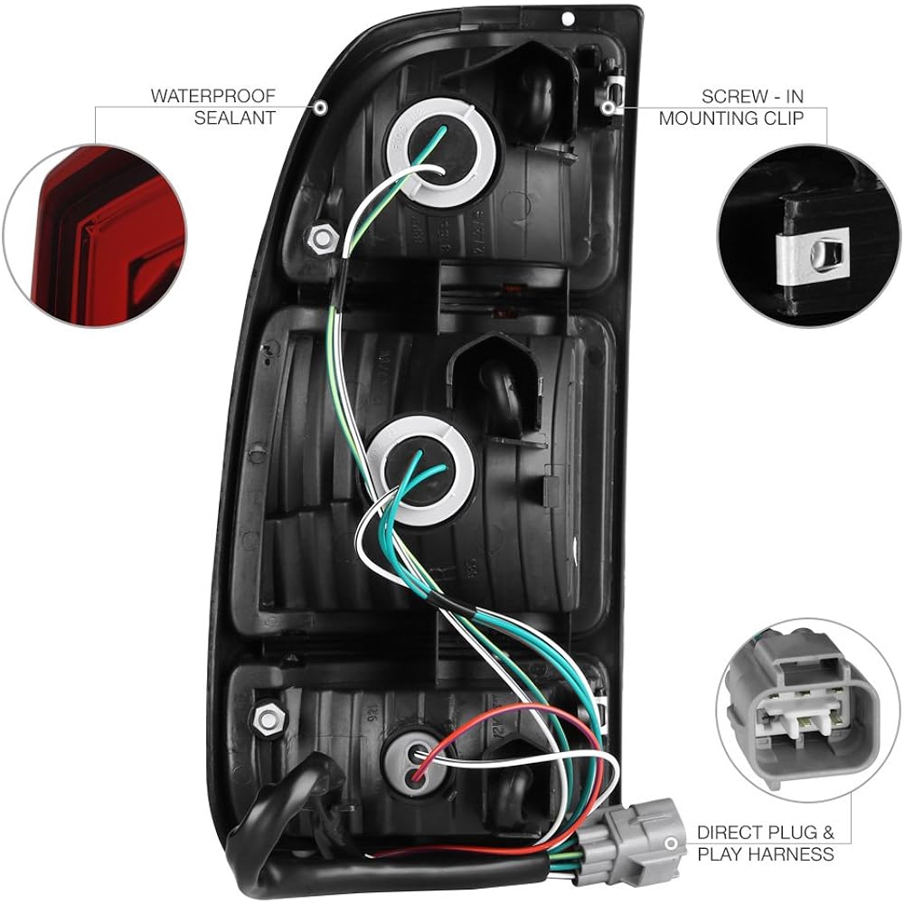 VIPMOTOZ OE Style Smoke Red Lens LED Tail Light Light Light Houjing Lamp Acembris replacement Pair 2000-2006 Toyota Tandra Regular & Access Cab Model Driver & Suplan