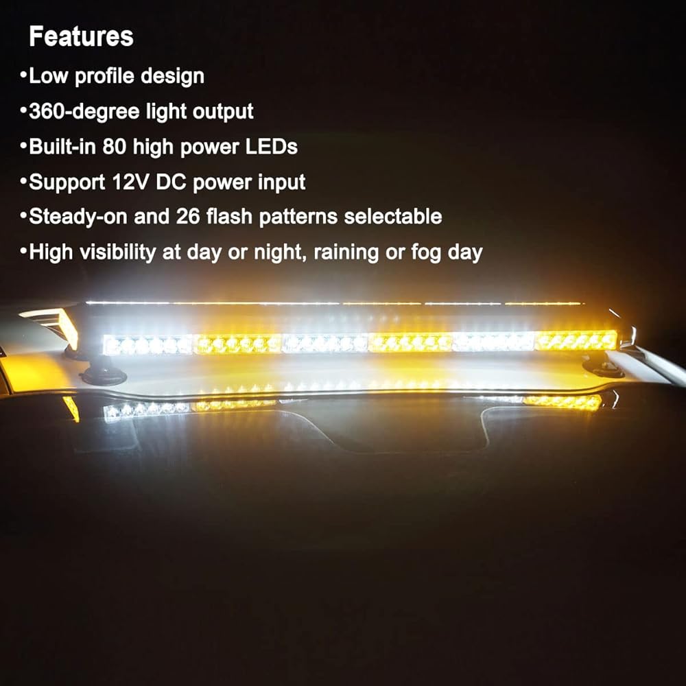WOWTOU Roof Top Safety Bringing 80 LED White Emergency Strobe Bartrack Truck Strong Snow Remember For Construction Vehicle Double -sided attention warning Bekon light