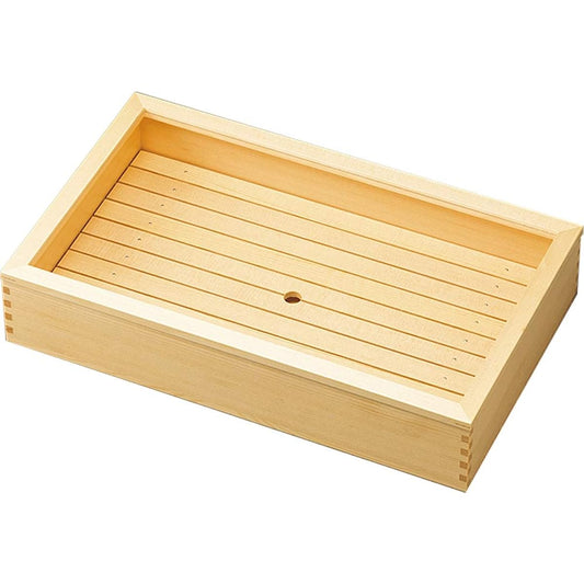 Yamako Made in Japan Neta Box (Extra Large) with Perforated Plate and Acrylic Lid 50 x 30 x 10 cm Commercial Use Wooden Plain Wood 35628