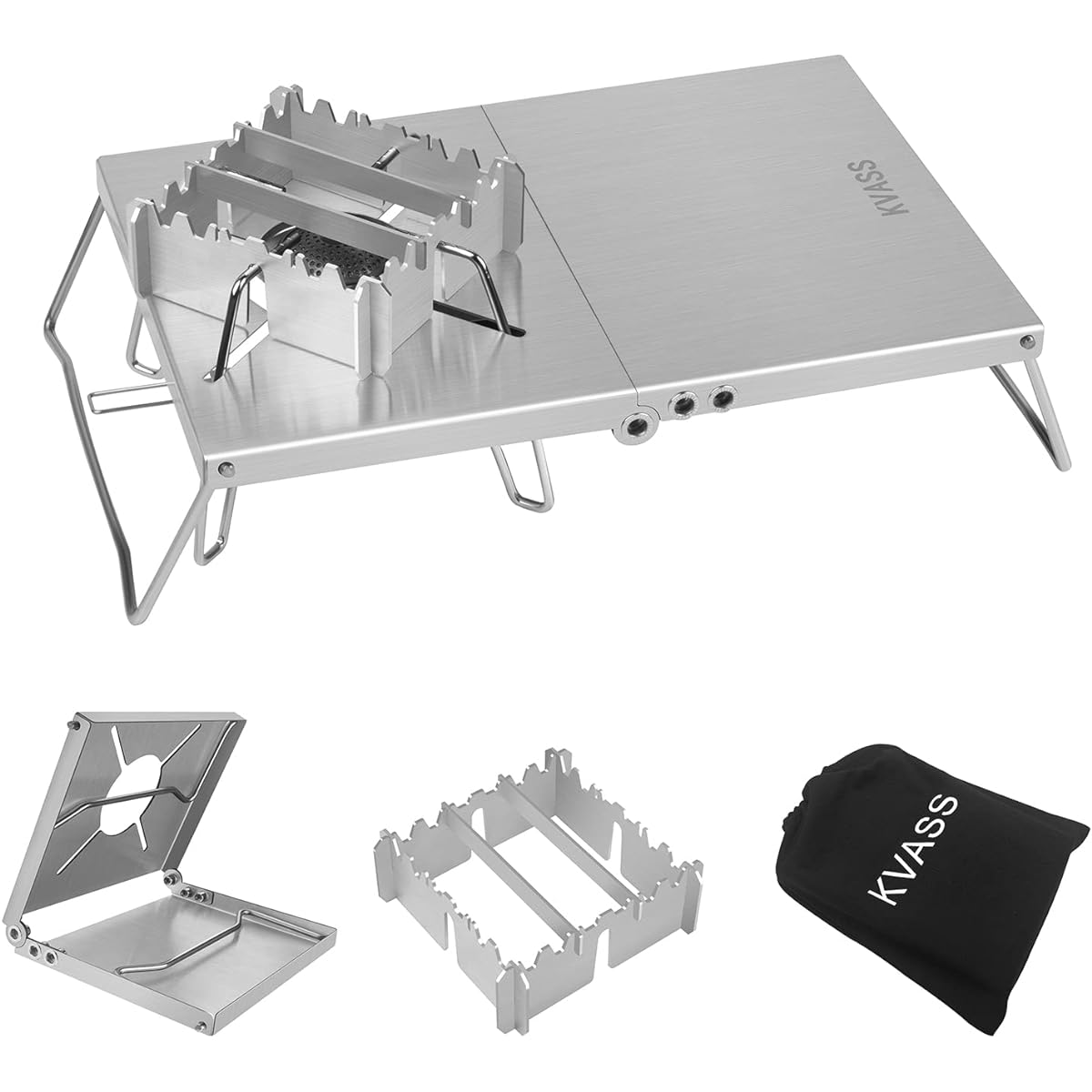 Heat shield table for KVASS SOTO ST-310, heat shield plate for single burner, comes with a trivet that also serves as a windshield, compatible with 4 types of burners, made of stainless steel, lightweight, compact