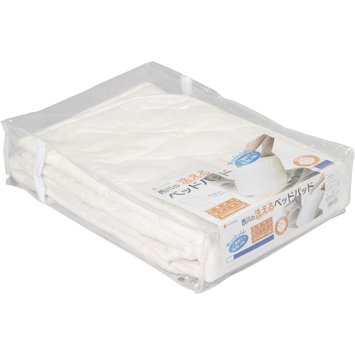 nishikawa [Nishikawa] Queen Bed Pad, Washable Bed Pad, Wool, Moisture Absorbent, Moisture Released, Warm in Winter, Smooth in Summer, Plain, White CM30017012W