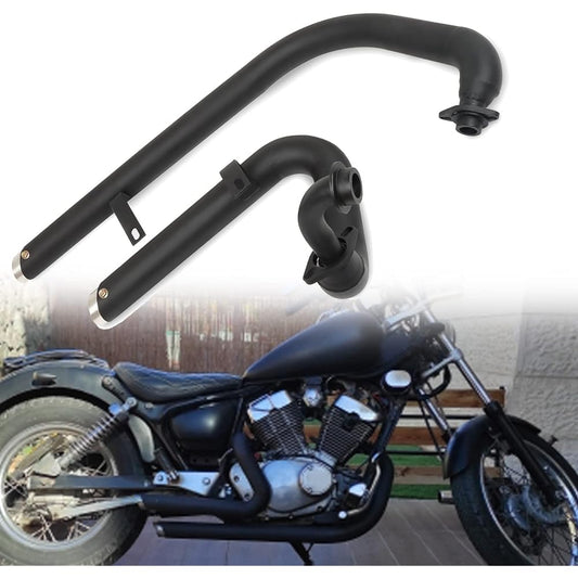 Motorcycle Yamaha Virago 250 XV125 125 XV 125 XV250 Full Muffler Exhaust System Pipe + Silencer Stainless Steel Accessories (Color: Black)