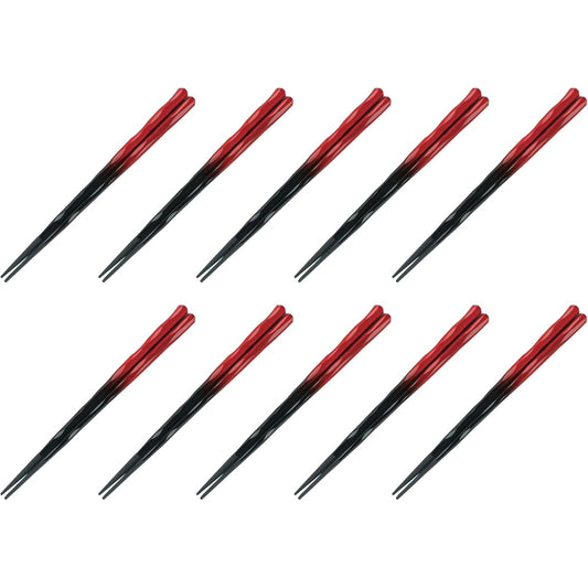 [Commercial Use Set] Fukui Craft Chopsticks PBT Resin Coated Chopsticks Made in Japan Dishwasher Safe Hexagonal Itto Carved Chopsticks Red Black Blurred Coating 22.5cm Made in Japan (10 servings)