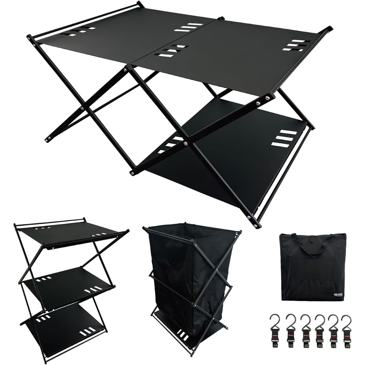 Outdoor Table Folding 3 Tier 2 Tier 3way Mag Cruise Camping Table Aluminum Low Table with Lantern Hanger Outdoor Black Hiking BBQ Foldable Compact Ultra Lightweight Solo Camping