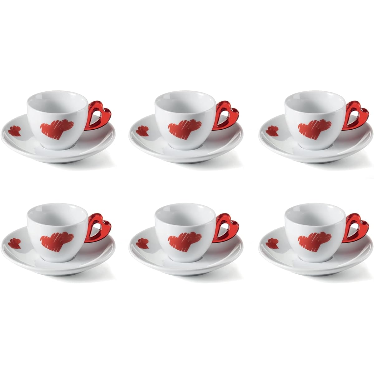 guzzini Demitasse Cup Red Cup Diameter Φ6.5 x H4.7 cm (50ml), Saucer Diameter 12 x H1.8cm Espresso Cup & Saucer 6P LOVE 114101.65 Pack of 6