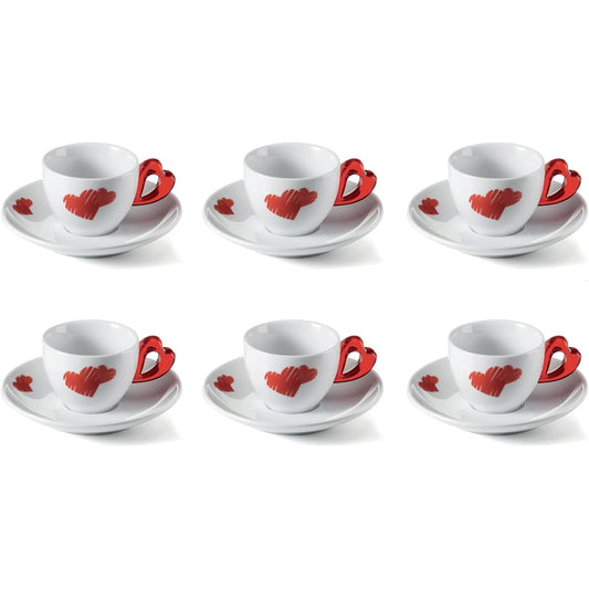 guzzini Demitasse Cup Red Cup Diameter Φ6.5 x H4.7 cm (50ml), Saucer Diameter 12 x H1.8cm Espresso Cup & Saucer 6P LOVE 114101.65 Pack of 6