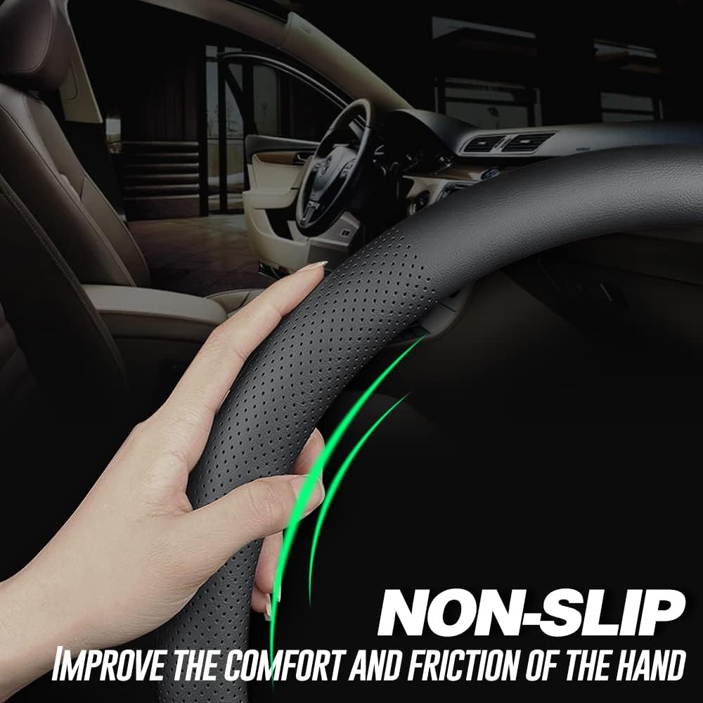 LIKEWEI Nappa Leather D -type car handle cover Slipping Breathable universal 15 inch (D -black)
