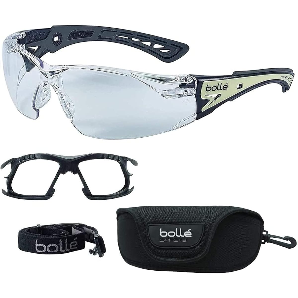 [bolle SAFETY] Rush Plus Glow 4-piece set (goggle body/gasket kit/semi-hard case/original cloth) GLOW ((semi-hard case) glow, clear)