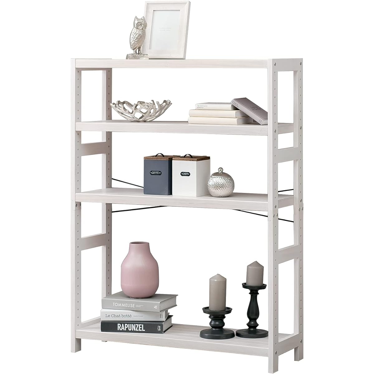 Hagihara Wood Rack Open Rack Shelf Wall Storage Width 90 Depth 30 Height 120 cm Rustic White Wooden Pine 4 Tier Movable Shelf Rack MCC-6037WS 1 unit