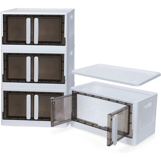 RAIN QUEEN Storage Box, Foldable, with Lid, Front Opening, Container Box, Closet Storage, Clothes Organizing, with Wheels, Storage Box, Stacking, Storage Case, Clothes, Outfit Case, Closet Box, Easy to Assemble, Home Use, Organizing Small Items, Large Ca