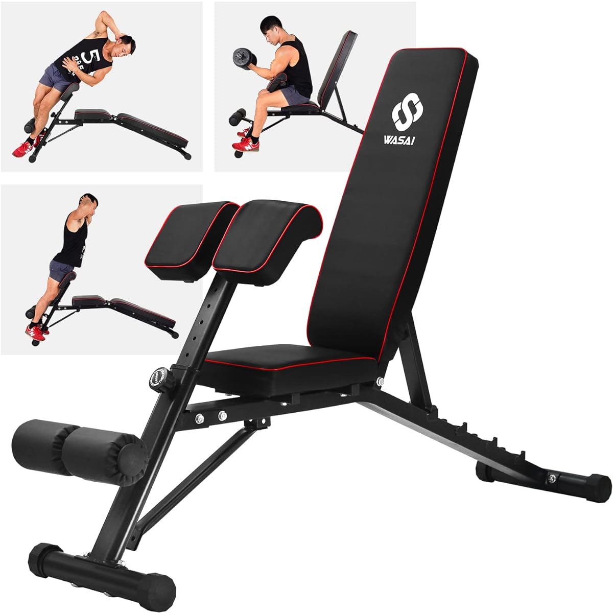 WASAI Training Bench Back Extension Bench (Arm Curl/Angle Adjustable) [Incline/Flat/Sit Up] Home Muscle Training Multi-Training Bench Home Gym