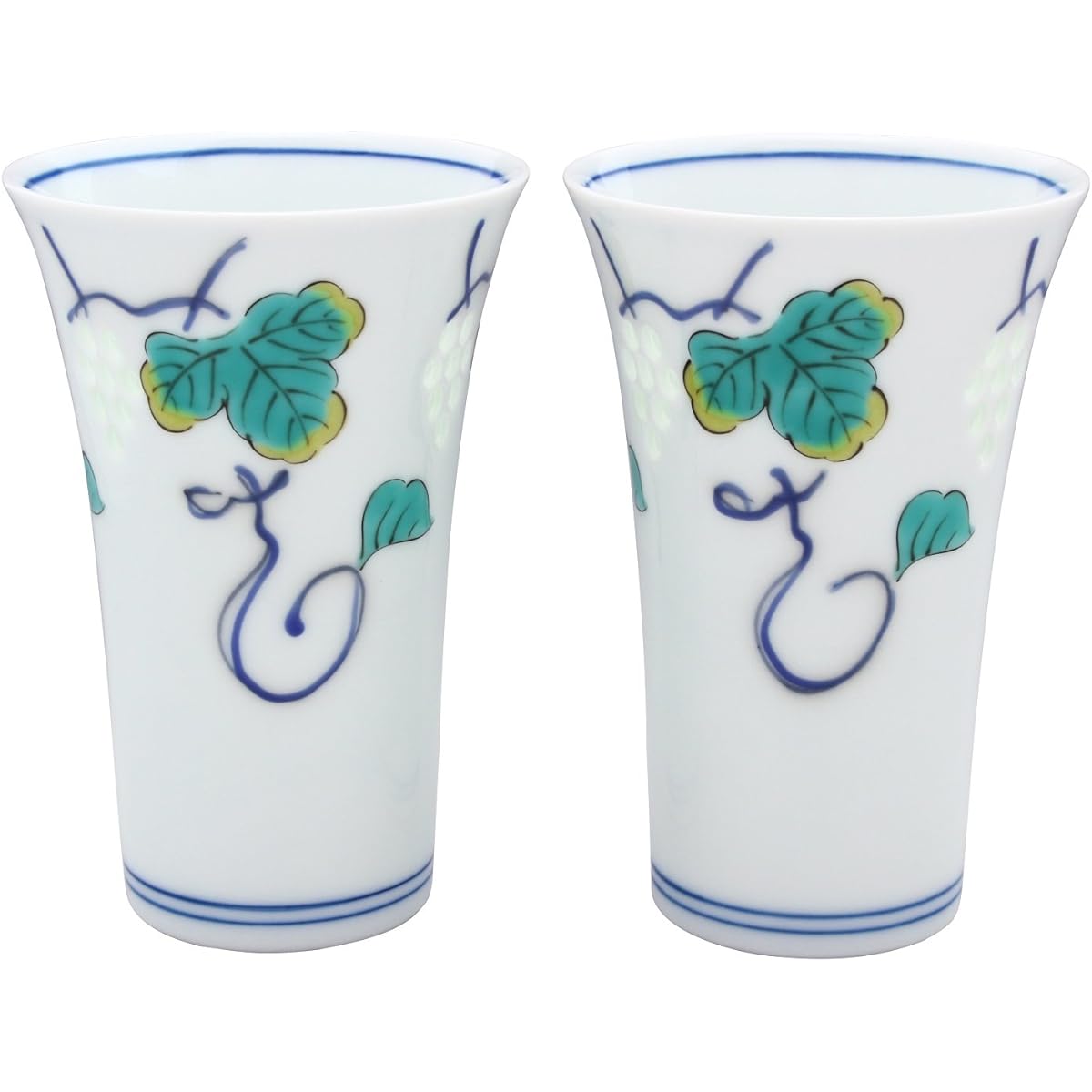 Saisei Pottery Beer Glass Mug White 170ml Hasami Ware Crystal Engraved Beer Cup Pair Grape Painting