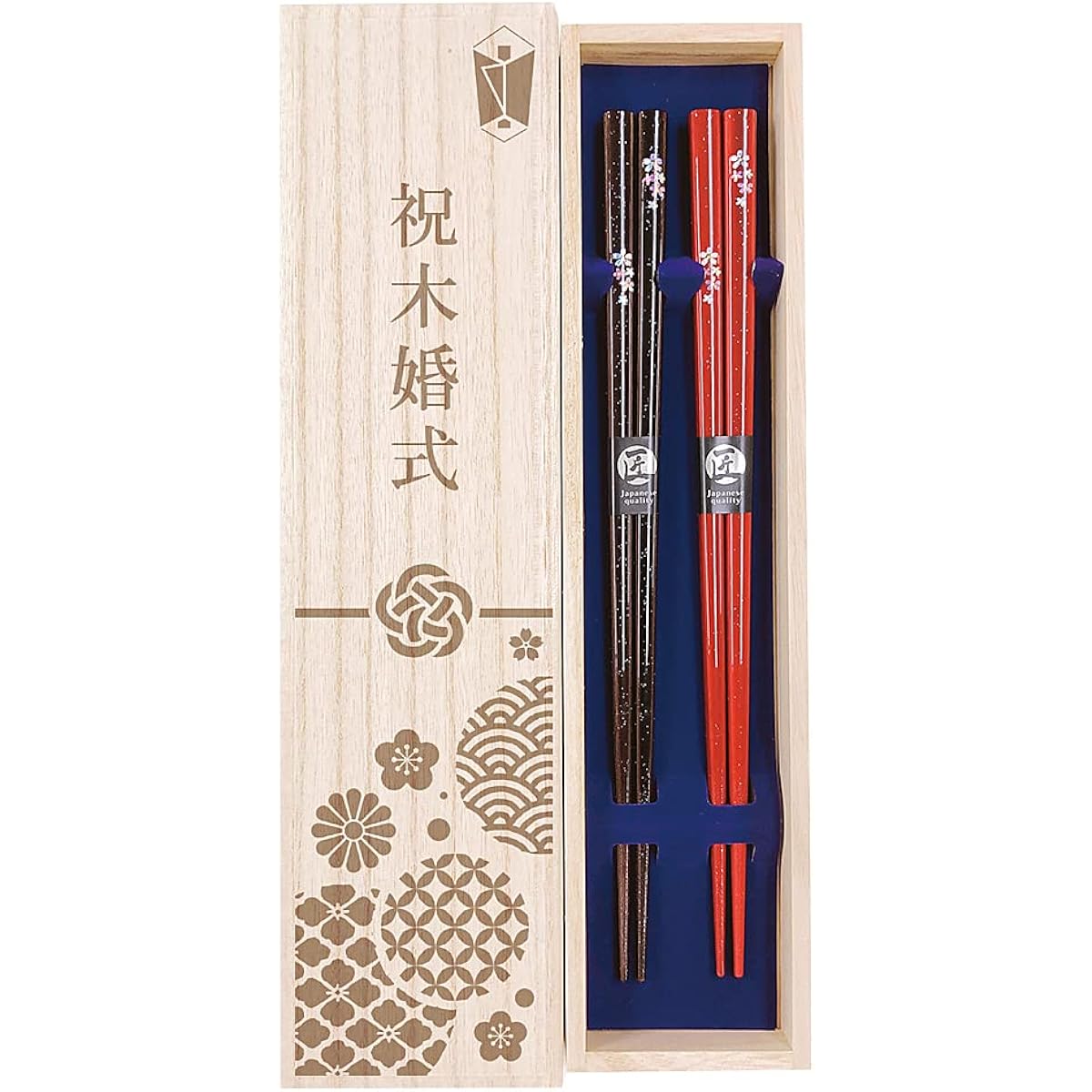 Couple chopsticks, Teruyazakura, unisex size, black, red, dishwasher safe, with design paulownia box and wrapping, wooden wedding ceremony, wooden wedding celebration, wedding anniversary gift, celebration present [152]
