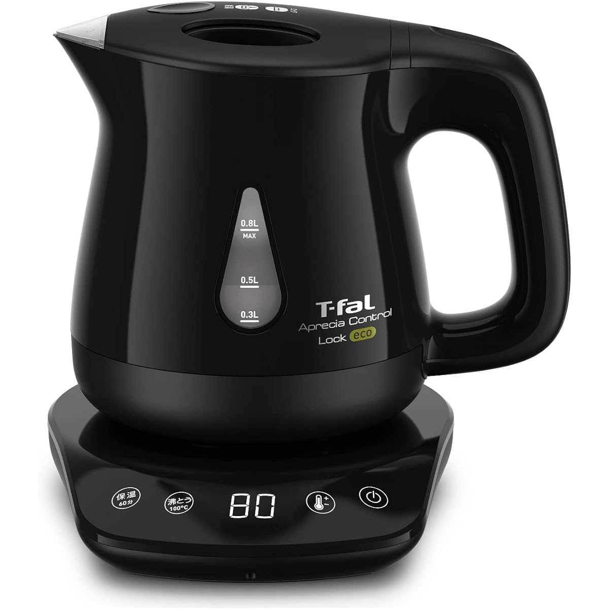 Tefal Electric Kettle 0.8L Temperature Adjustment 8 Levels Tipping Over Hot Water Leak Lock "Apresia Lock Control Eco Black" Steam Saving Design Heat Retention KO8418JP
