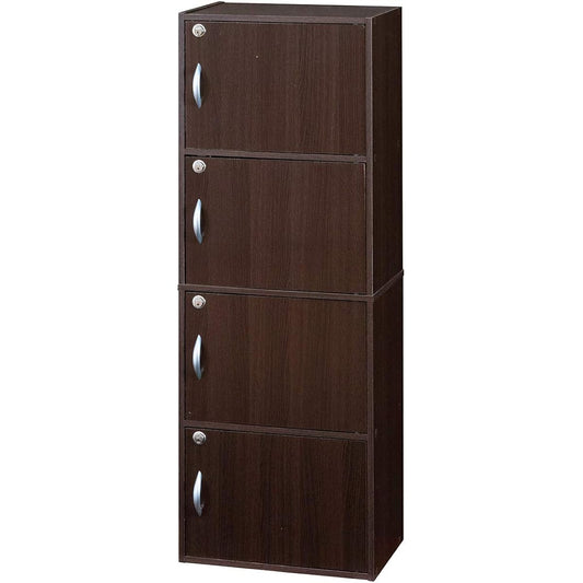 Kuroshio 4 Tier Box with Lock R Brown Width 42cm Key Door Storage Office Bookshelf 039423