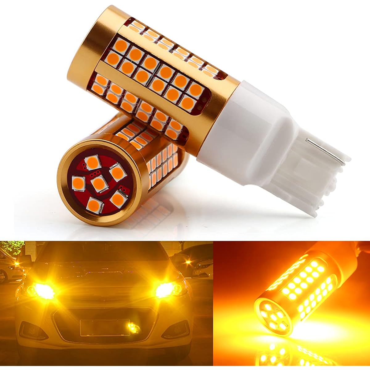 EVERBRIGHT 7440 LED bulb Hyper Flash No Front/Rear blinker bulb T20 7440A 992 W21W LED bulb canvas error Free 3030 Chipset 78SMD 2200 Lumen yellow/Amber (2 packs)