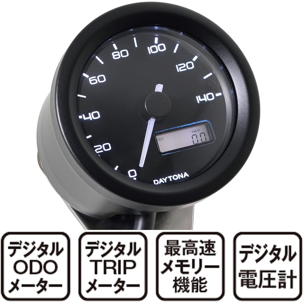 Daytona Velona 22001 Electric Tachometer, For Motorcycles, Black Body, 3 Color LED, ?1.9 inches (48 mm), 9,000 rpm Display