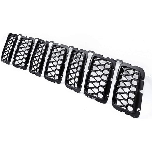 Anzio 7 Piece Mat Black Grill Insert Front Mesh Honeycomb 2017-2020 Grand Cherokee Compatible