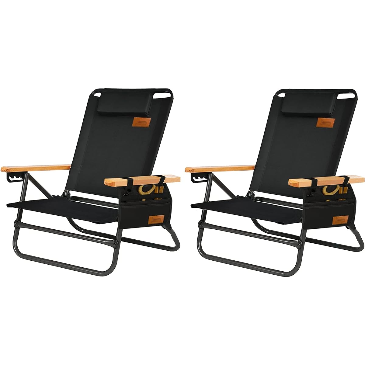 Outdoor Chair, Camping Chair, Lightweight, Foldable, 4 Adjustable Chairs, Load Capacity, Compact, Portable, Camping Chair, Fishing, Cherry Blossom Viewing, Mountain Climbing, Camping Chair (Black, 2)