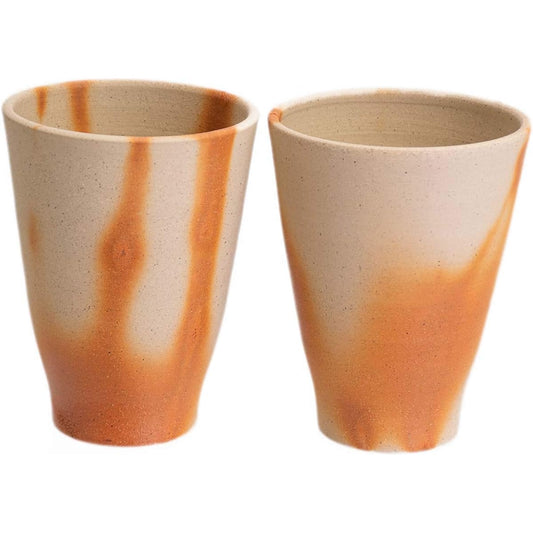 Bizen Ware Mugen Kobo Beer Glass Wide Mouth Pair Set Scarlet