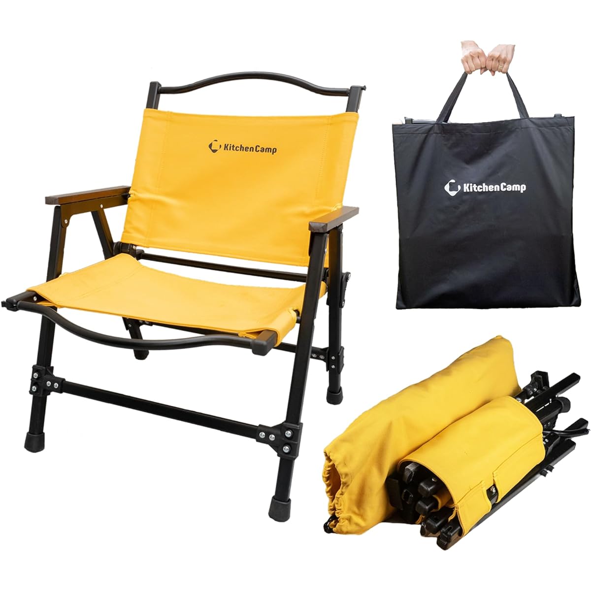 KitchenCamp Extra Heavy Fabric Folding Chair Compact Low Chair Flame Retardant Bonfire Chair Camping Canvas (Mustard Color)