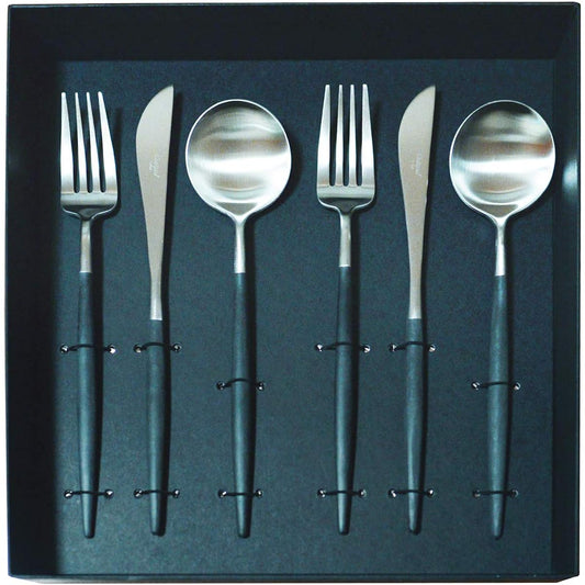 Cutipol GOA Dinner 6 Piece Set (Dinner Knife/Fork/Spoon 2 each) in Cosmetic Box (Black x Silver)