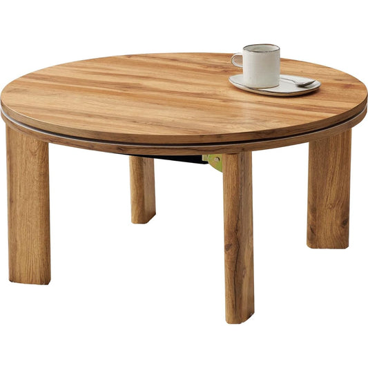 Hagihara Kotatsu Round Table Width 68 Wood Grain Folding Compact Single Person Reversible Natural Monet 68NA