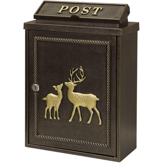 MOJYU Casting Wall Post Deer Bronze WM-060 Post Mail Box Stylish Mailbox Delivery Box Scandinavian Style with Lock Wall Hanging Entrance Door Home Use